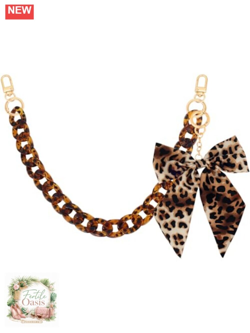 Leopard Print Purse Chain Strap 17.9 Inch Chunky Acrylic Bag Handle Shoulder